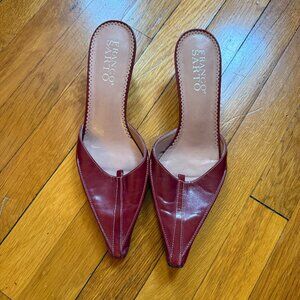 Franco Sarto Burgundy Leather Kitten Heel Mules